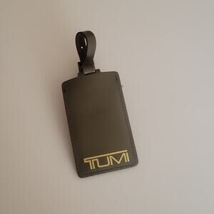 Tumi Olive Brown Leather Luggage Name Tag with Buckle Size 4 1/3" x 2.5"